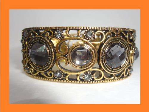 Jewellers Brass Bangle with Gray Crystal Rhinesontes
