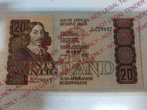 LAST OF THE SERIES TWENTY RAND NOTE T.W. DE JONGH UNC