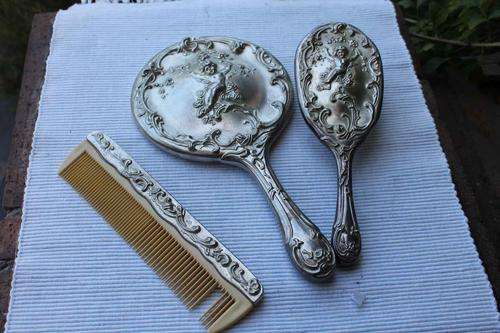 Vintage Cupid Mirror, Brush and Comb Set