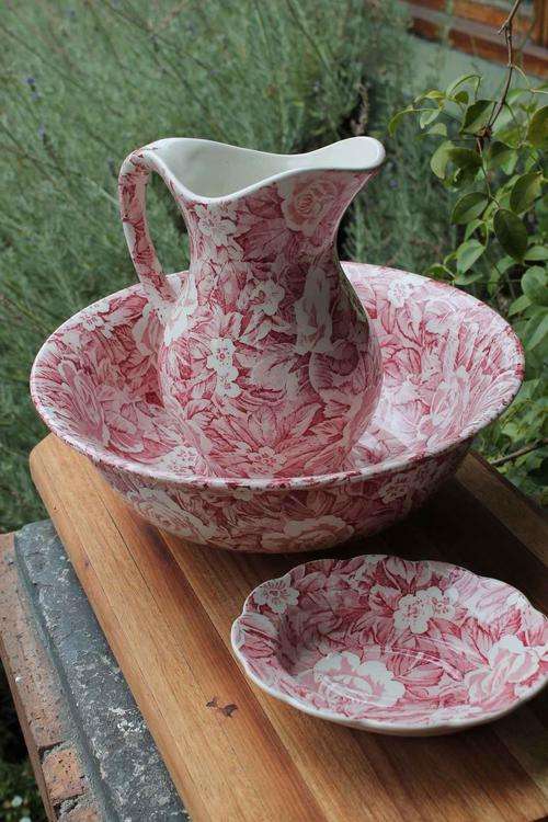 Vintage Burleigh Victorian Chintz Water Jug, Basin and Soap Holder