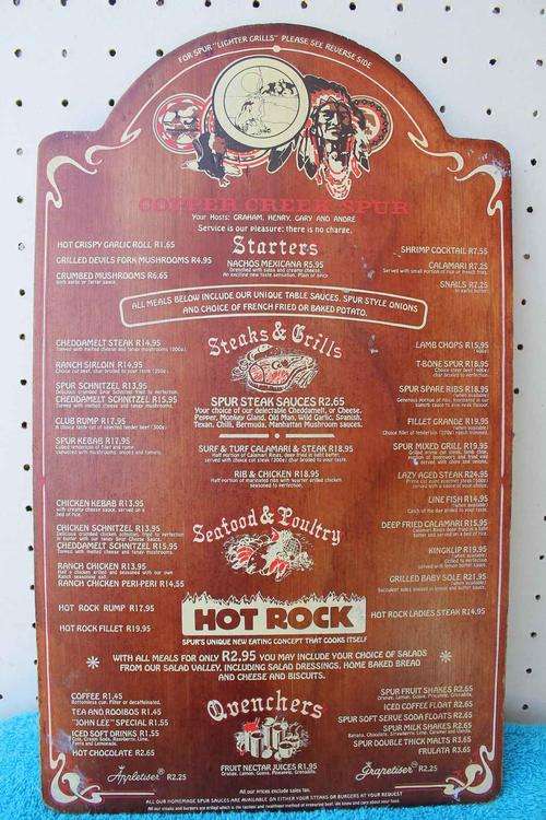 Vintage Spur Steak House Wooden Menu