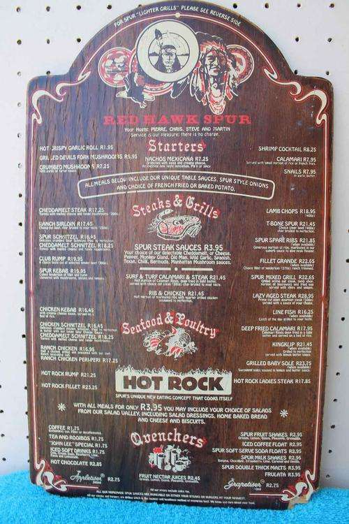 Vintage Spur Steak House Wooden Menu No.1