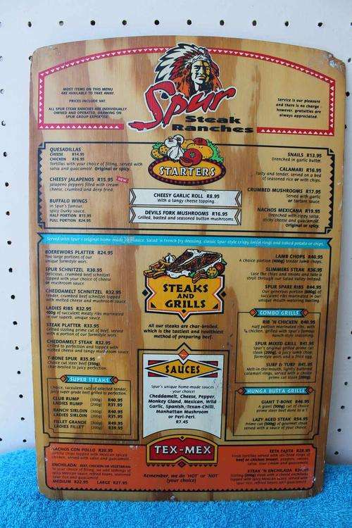 Vintage Spur Steak House Wooden Menu No.2