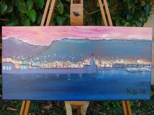 Kalk Bay Evening Scene Oil on Canvas 50cm x 25cm