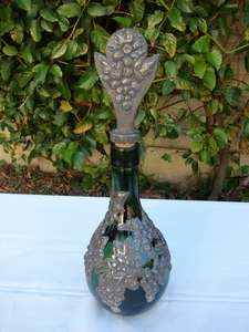 Ornate Pewter Bottle Grape Design with Stopper