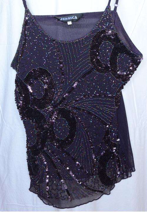 Purple Beaded Cami Evening Wear (Size L)