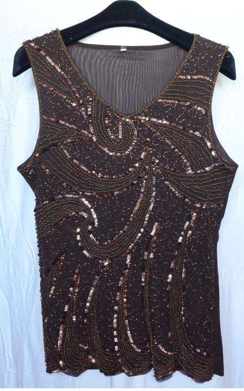 Brown Sleevles Beaded Top. (Size XL).