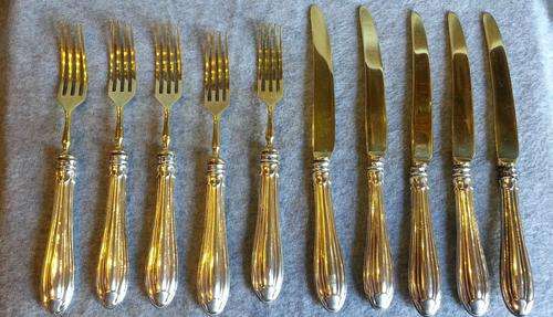 10 Piece German made Silver and Gold Plate Solingen Dessert Set.