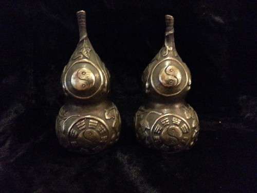 Pair of Bronze Chinese 'Wu Lou' Feng Shui Gourds.