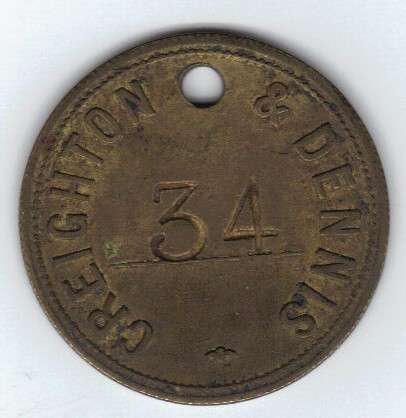 UNIQUE TOKEN COIN: Creighton and Dennis 1/- (Scott Balson Collection)
