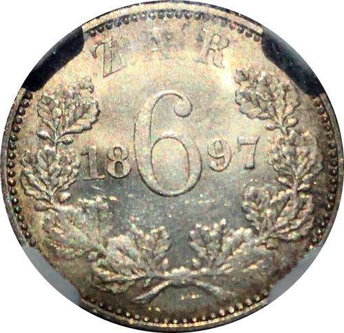 1897 ZAR Sixpence (6D) NGC Certified MS63 | Brilliant Lustrous Gem