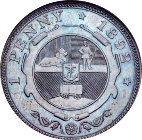 Brilliant Blue Unc Gem |1892 ZAR Kruger Penny NGC Certified MS65BN | Rare 2nd Finest Beauty