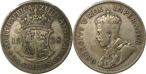 S.Africa 1928 2.5 Shillings Halfcrown (2/6) Choice Very Fine (VF) Very Rare
