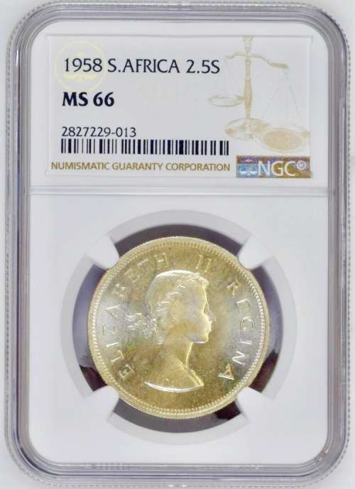 POP 1 Finest Known | 1958 2/6 (Halfcrown) NGC Certified MS66 | Superb Gem | Blazing Lustre