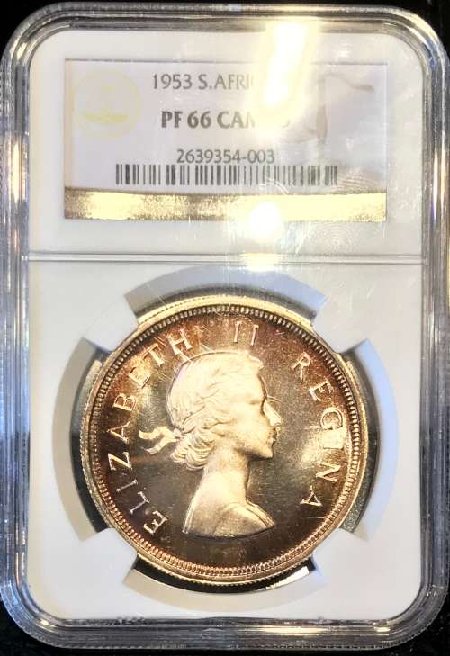 Frosted Proof Gem | 1953 S.Africa 5 Shillings (Crown) NGC Certified PF66 Cameo | Superbly Toned