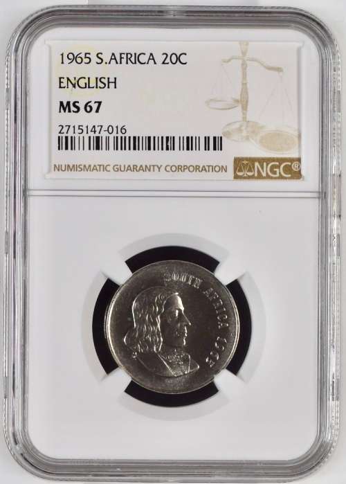 Ultra Gem | 1965 S.Africa ENG 20 Cents NGC Certified MS67 | Unbelievable Quality | Satiny Lustre
