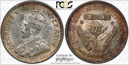 Brilliant UNC | 1928 S.Africa 3 Pence PCGS Certified MS63 | Lustrous Devices | Rustic Toning