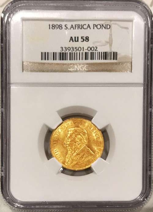 Premium ZAR Gold | 1898 ZAR 1 Pond NGC Certified AU58 | Undergraded: This is an MS coin