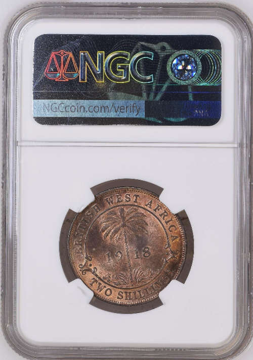 British West Africa: 1918-H Two Shillings (Florin) NGC Certified MS62