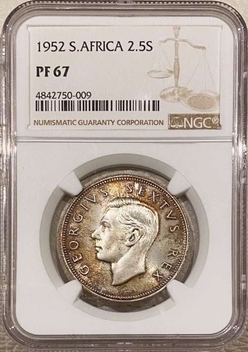 S. Africa: 1952 KGVI 2.5 Shillings (Halfcrown) NGC Certified PF67