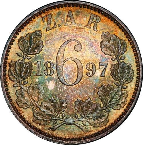 S. Africa: 1897 ZAR 6D (Sixpence) PCGS Certified MS65 (Finest Known)