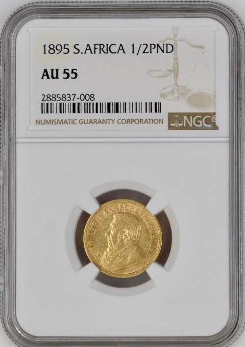 S. Africa: 1895 ZAR Gold 1/2 Pond NGC Certified AU55