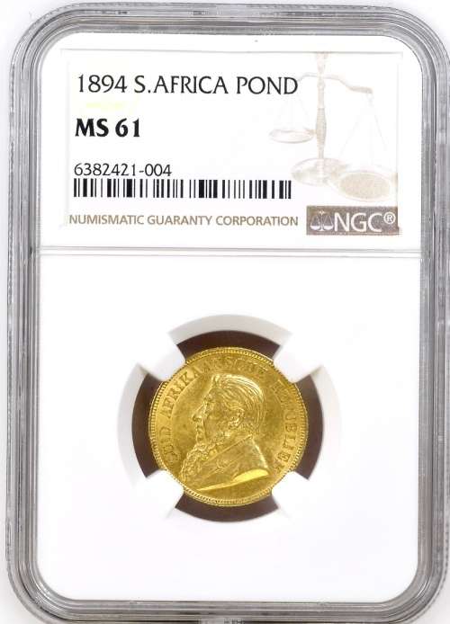 S. Africa: 1894 ZAR Gold Pond NGC Certified MS61