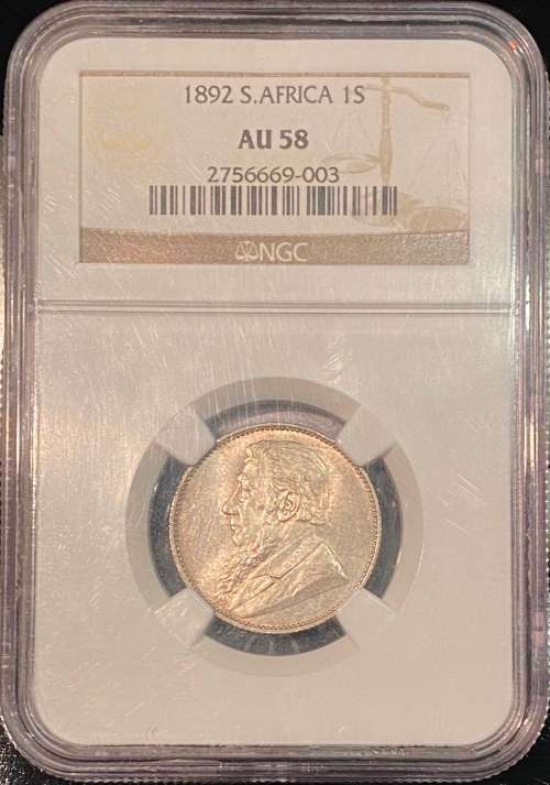 S. Africa: 1892 ZAR 1 Shilling NGC Certified AU58