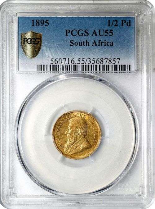S. Africa: 1895 ZAR Gold 1/2 Pond PCGS Certified AU55