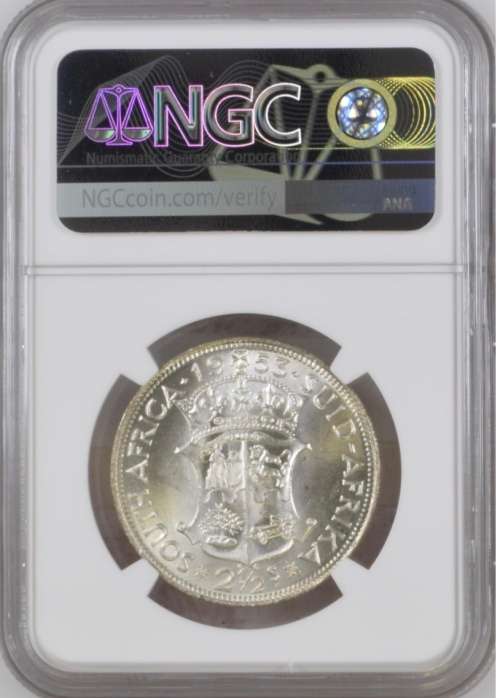 S. Africa: 1953 QEII 2.5 Shillings (Halfcrown) NGC Certified MS65 (Finest Certified Grade)