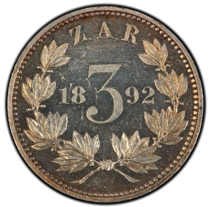 S. Africa: 1892 ZAR 3D (Threepence) PCGS Certified PF62