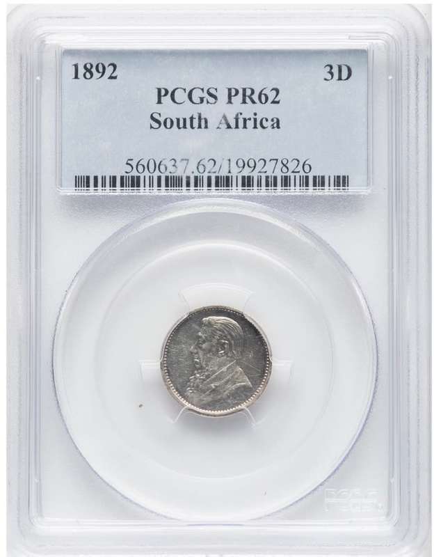 S. Africa: 1892 ZAR 3D (Threepence) PCGS Certified PF62