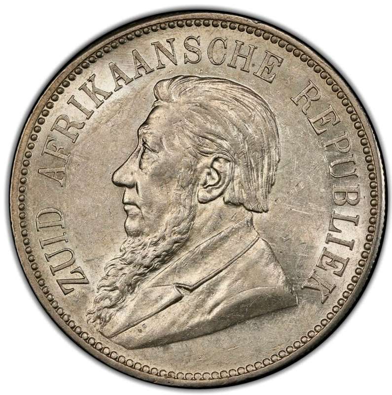 S. Africa: 1892 ZAR 5 Shillings (Crown) Single Shaft 5/- PCGS Certified AU58