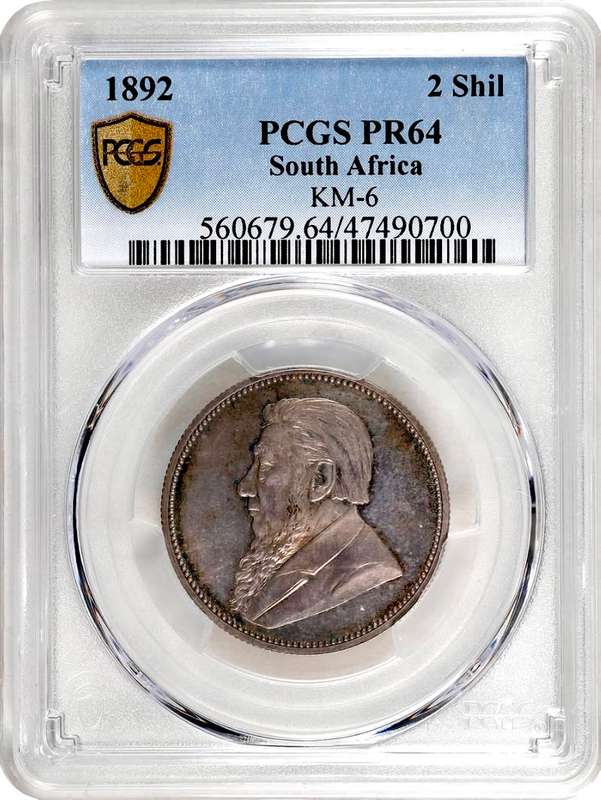 S. Africa: 1892 ZAR 2 Shillings (Florin) PCGS Certified PF64