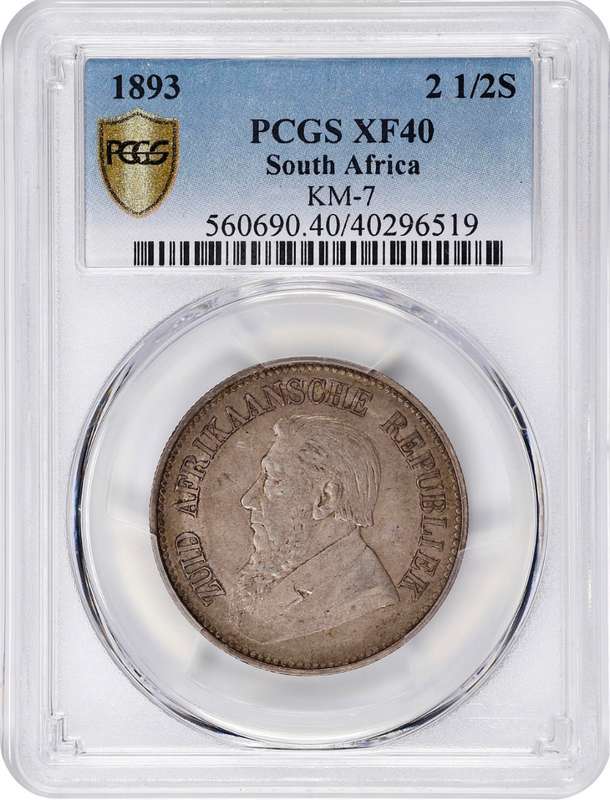 S. Africa: 1893 ZAR 2.5 Shillings (Halfcrown) PCGS Certified XF40