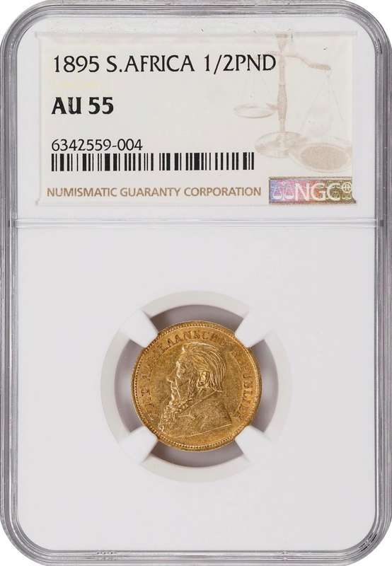 S. Africa: 1895 ZAR Gold 1/2 Pond NGC Certified AU55