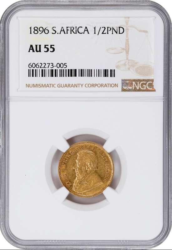 S. Africa: 1896 ZAR Gold 1/2 Pond NGC Certified AU55