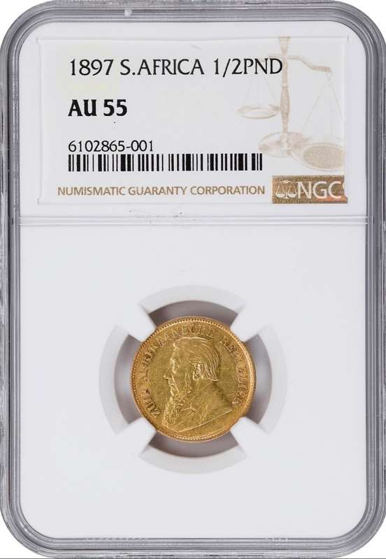 S. Africa: 1897 ZAR Gold 1/2 Pond NGC Certified AU55
