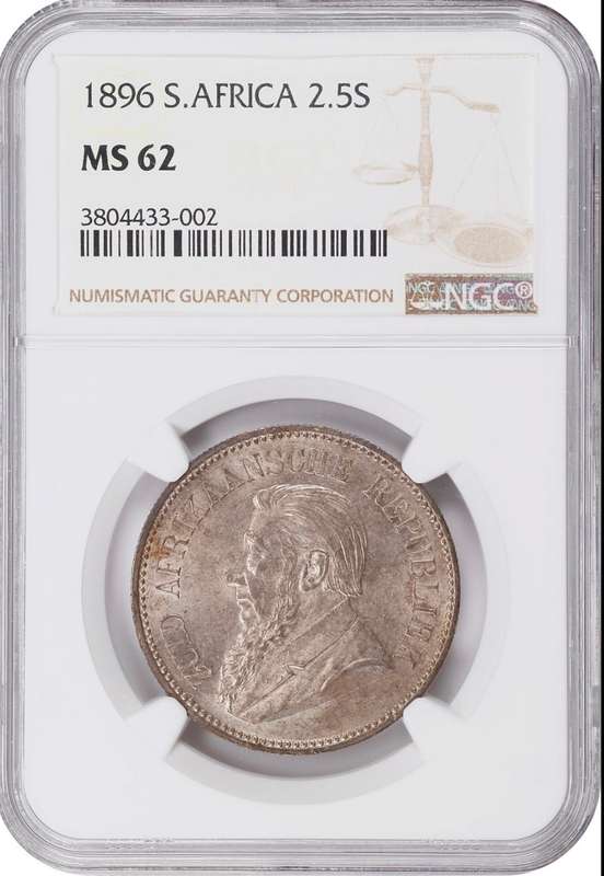 S. Africa: 1896 ZAR 2.5 Shillings (Halfcrown) NGC Certified MS62