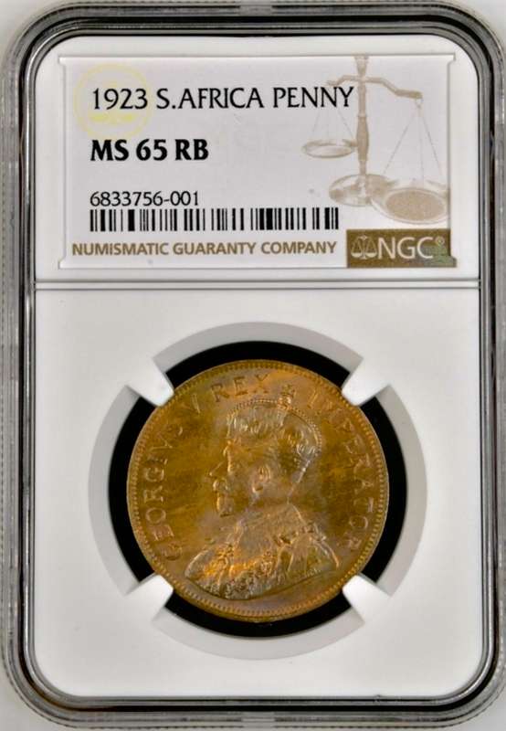 S. Africa: 1923 KGV 1 Penny NGC Certified MS65RB