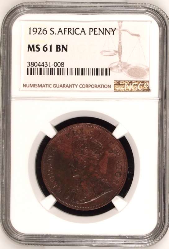 S. Africa: 1926 KGV 1 Penny NGC Certified MS61BN