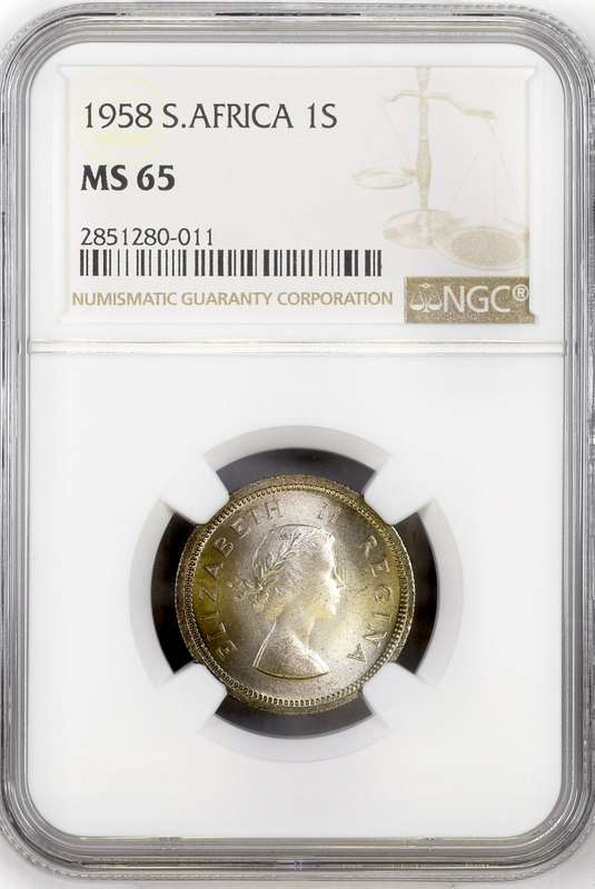 S. Africa: 1958 QEII 1 Shilling NGC Certified MS65