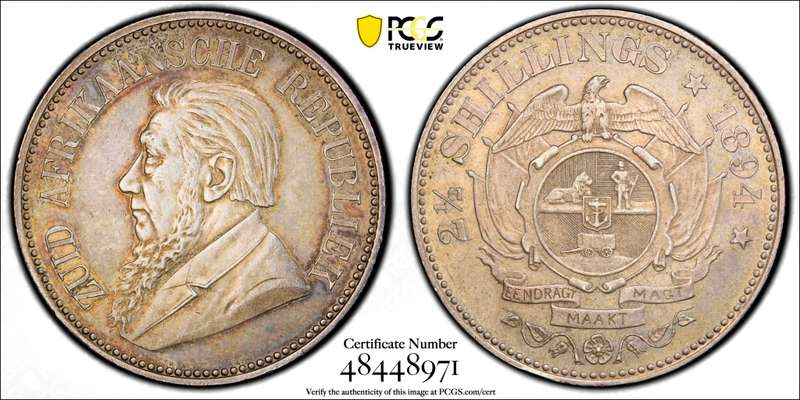 S. Africa: 1894 ZAR 2.5 Shillings (Halfcrown) PCGS Certified AU58