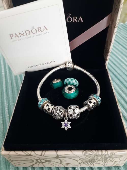 Genuine Pandora Sterling Silver Bracelet with Charms