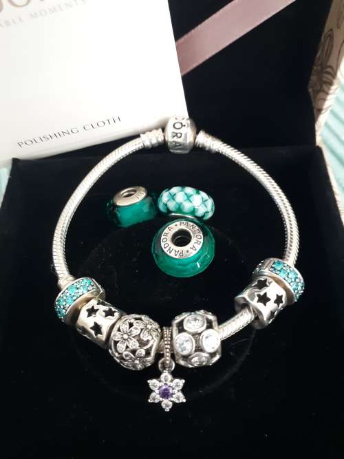 Genuine Pandora Sterling Silver Bracelet with Charms