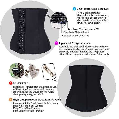 Waist Training Corset,  16 Steel Bone, 100% Latex