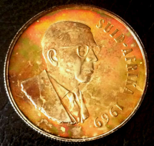 1969 AFRIKAANS SILVER R1 PROOF***FANTASTIC HUE AND TONING IN DIFFERENT COLOURS!!