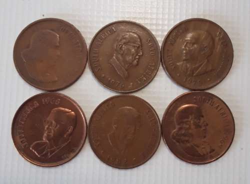 R.S.A. 2 cent pieces X 6