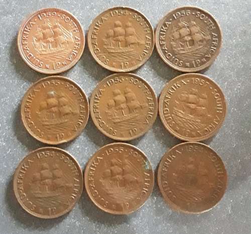 Union of South Africa 1 penny coin lot of 9