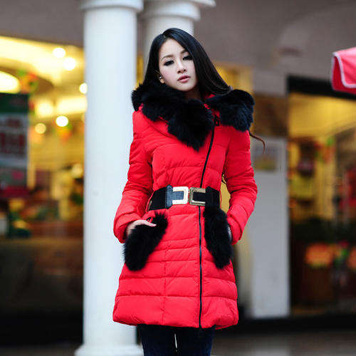 Women's Lovely Red Hooded Solid Poplin Down Garment/coat -